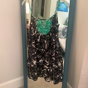 Anthropologie black white and green dress size 0